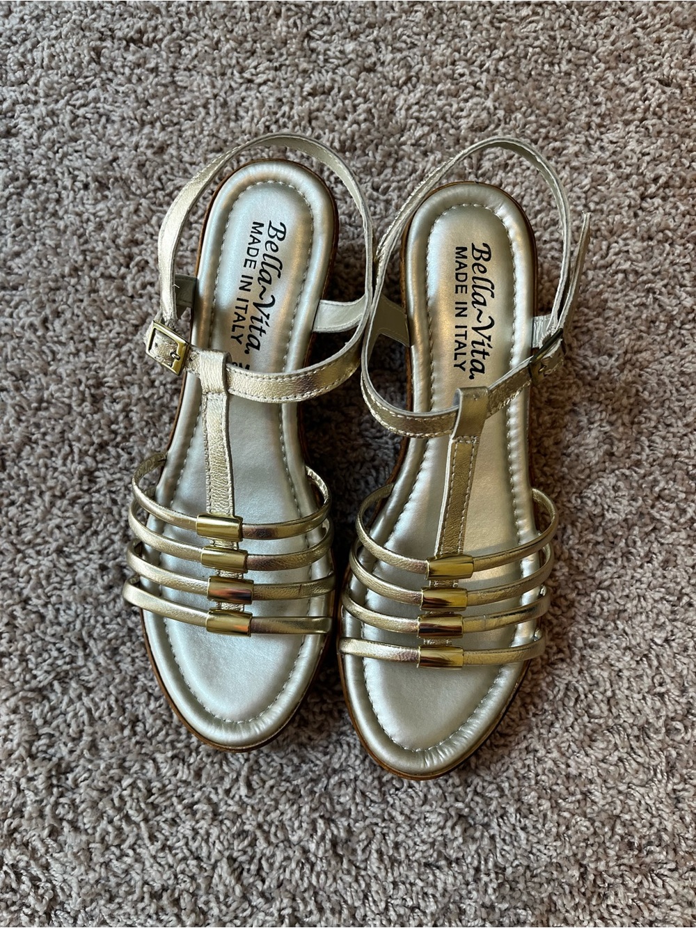 Bella Vita Metallic Gold Multi-Strap Slingback Sandals